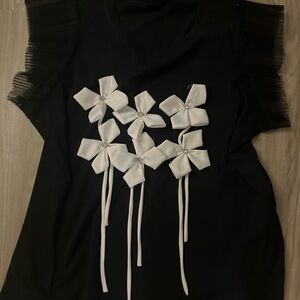 Ashley Stewart Black Top with White Floral Design